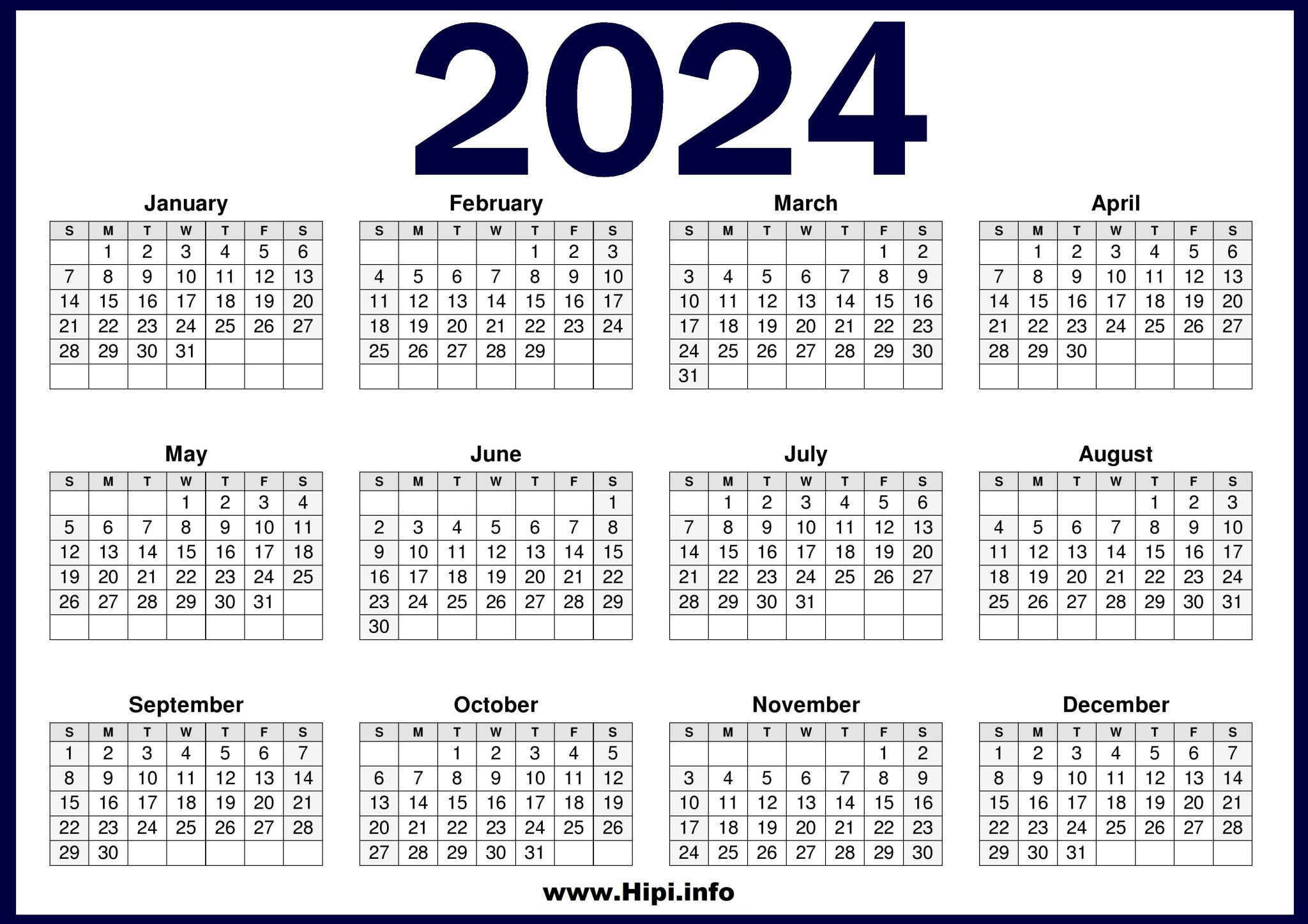 2024 Calendar Printable Free One Page Printable Calendar Hipi.info
