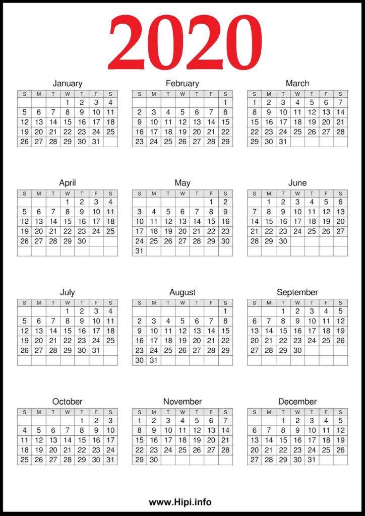2020 Calendar Printable Free - Free Calendar Template - Hipi.info