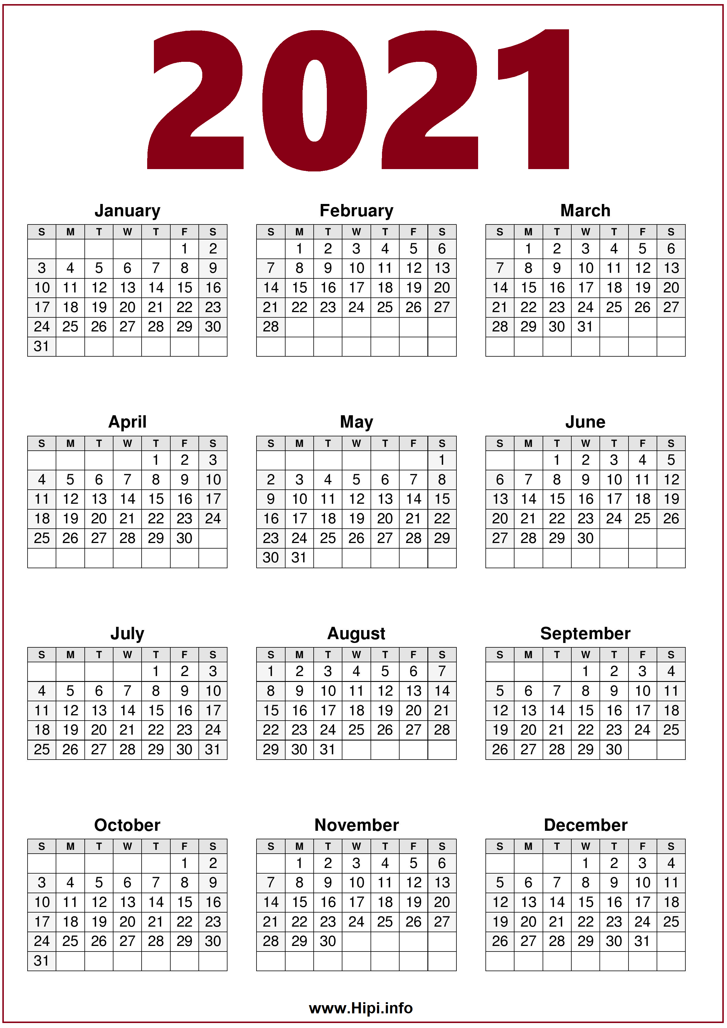 2021 Printable 1 Page Calendar | Calendar 2021