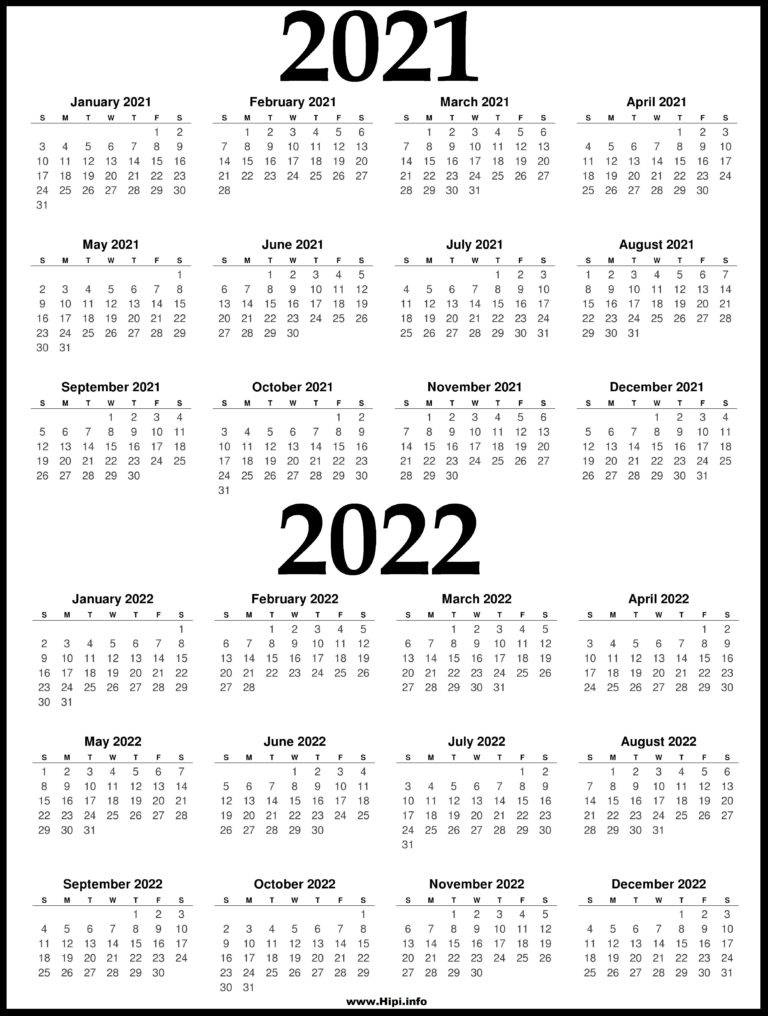 2021 And 2022 Printable Calendar 2 Year Calendar 7766