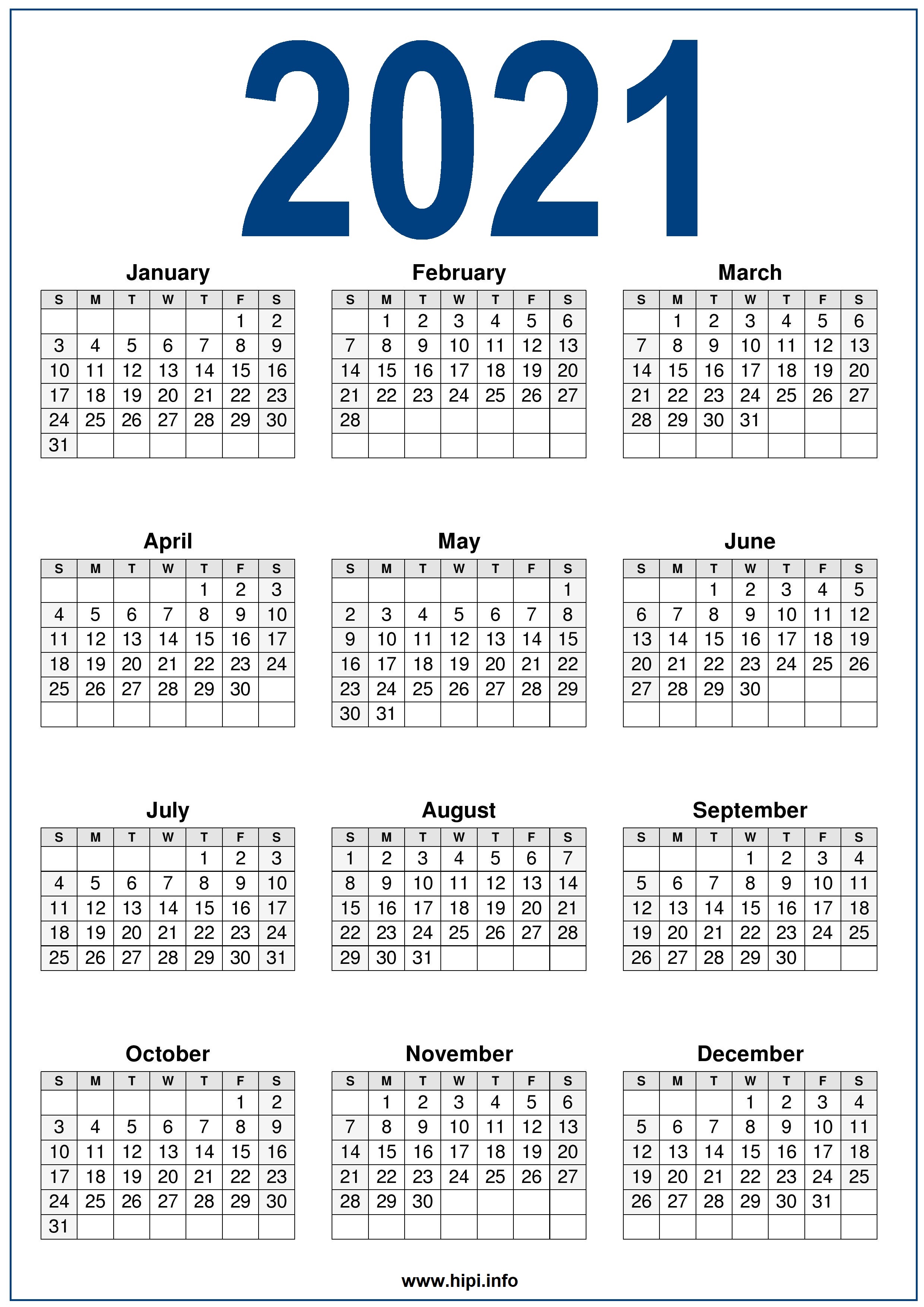 Printable Free 2021 Calendar | Free Letter Templates