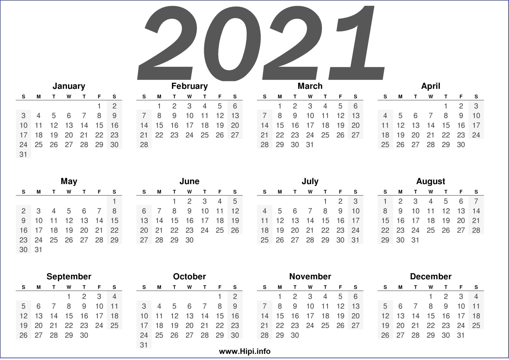 Free Printable 2021 Calendars Horizontal - Hipi.info | Calendars