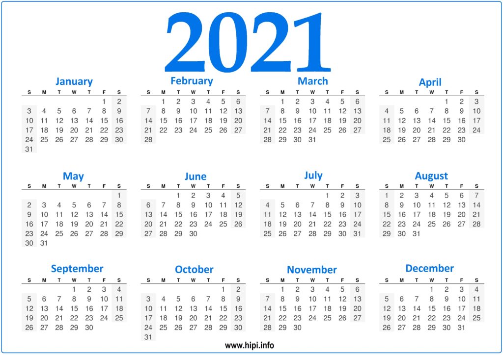 2021 Calendar Printable Yearly Template - Hipi.info | Calendars ...