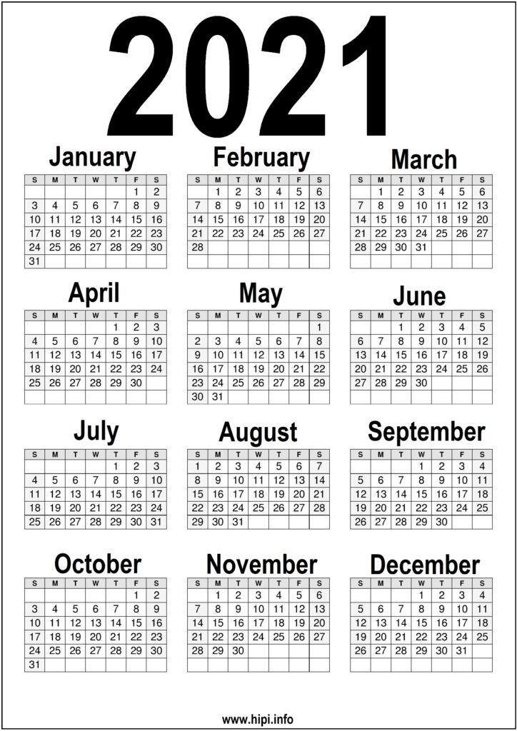 Black and white Printable 2021 Calendar - Hipi.info