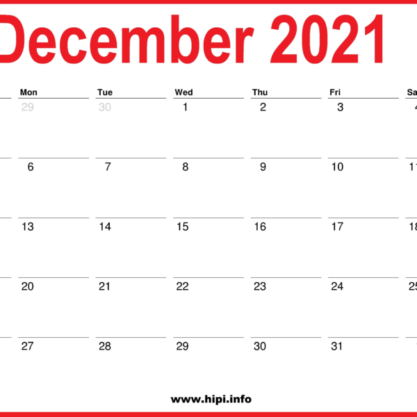 December 2021 Calendar Printable - Monthly Calendar Free Download ...