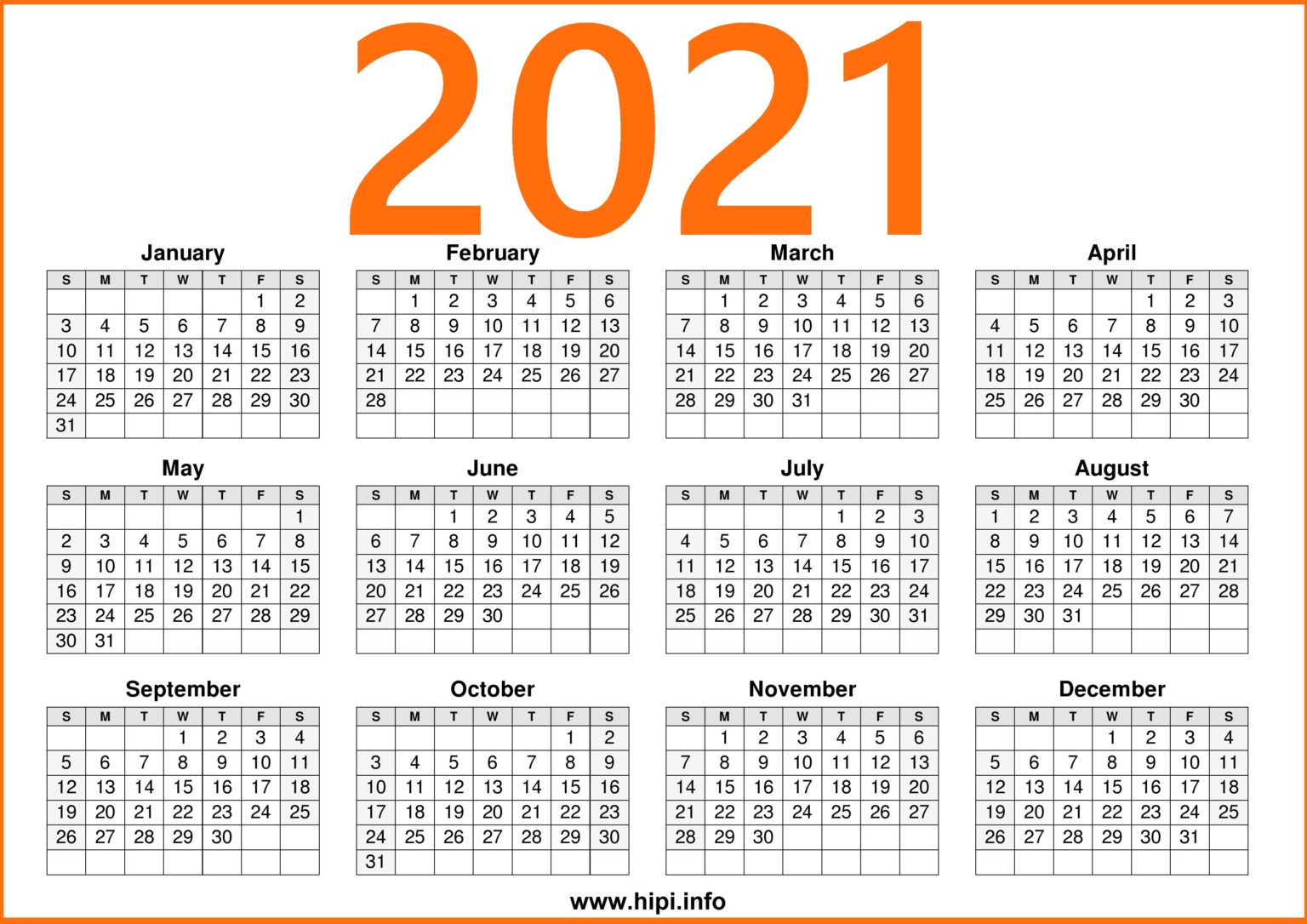 2021 Printable Calendar Free – Free Download - Hipi.info