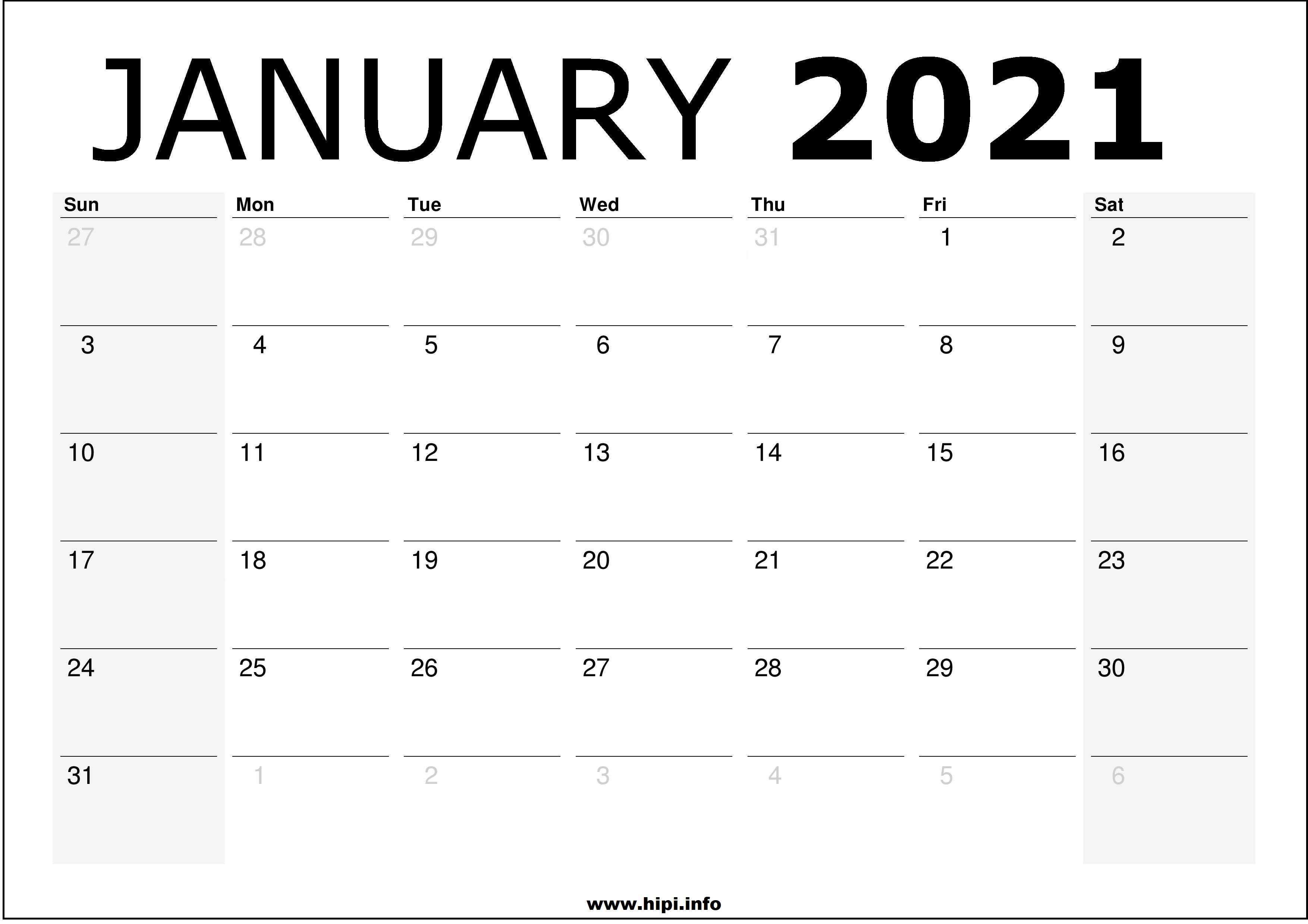 Download Calendar January 2021 Free January 2021 Calendar Printable