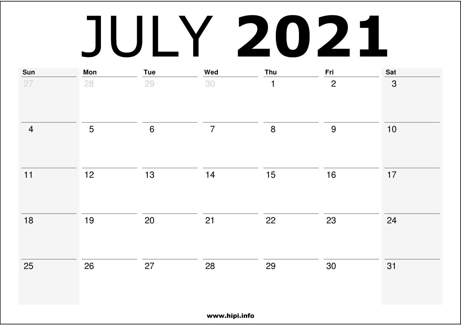 July 2021 Calendar Printable Monthly Calendar Free Download Hipi.info