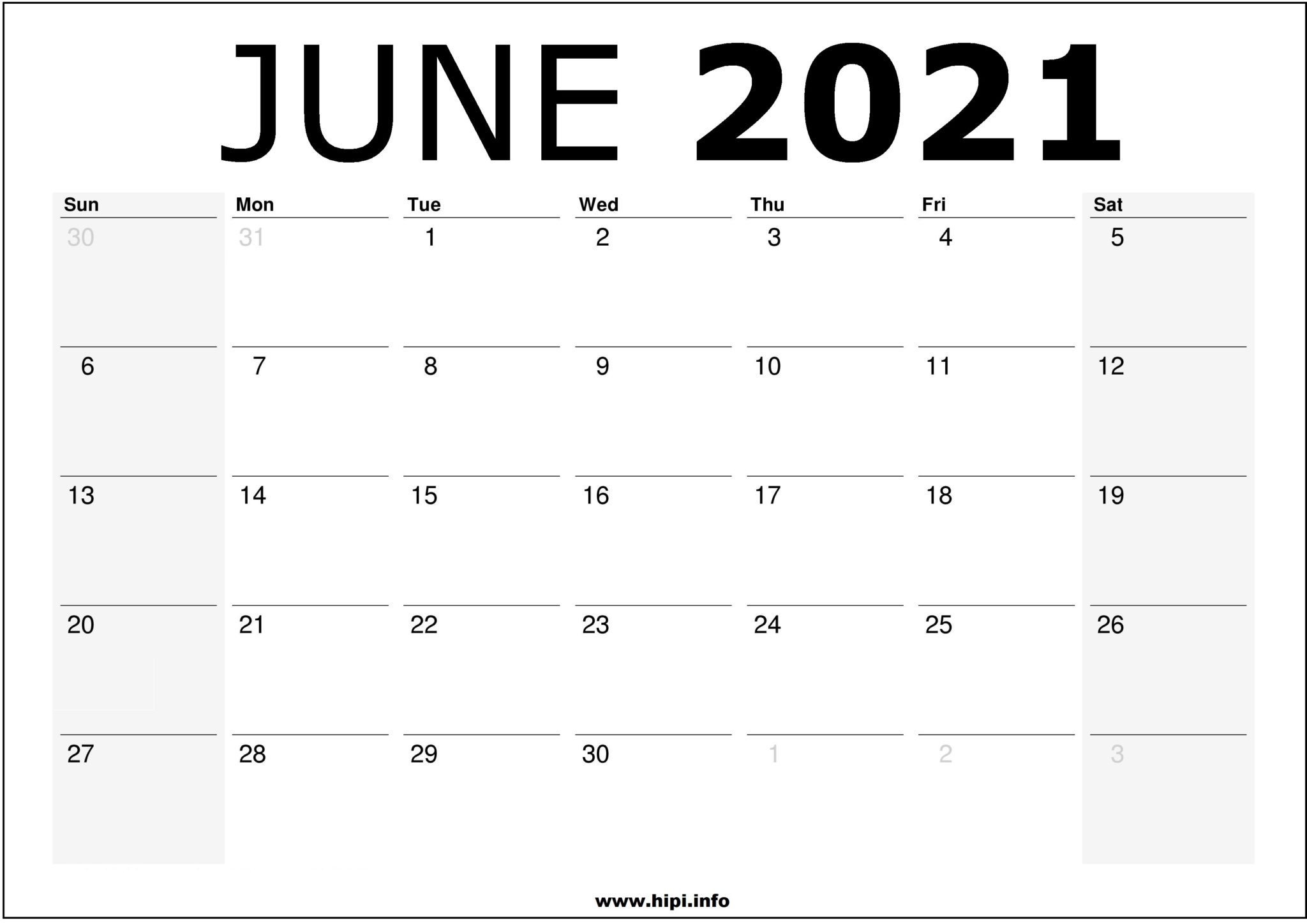June 2021 Calendar Printable Monthly Calendar Free Download Hipi.info