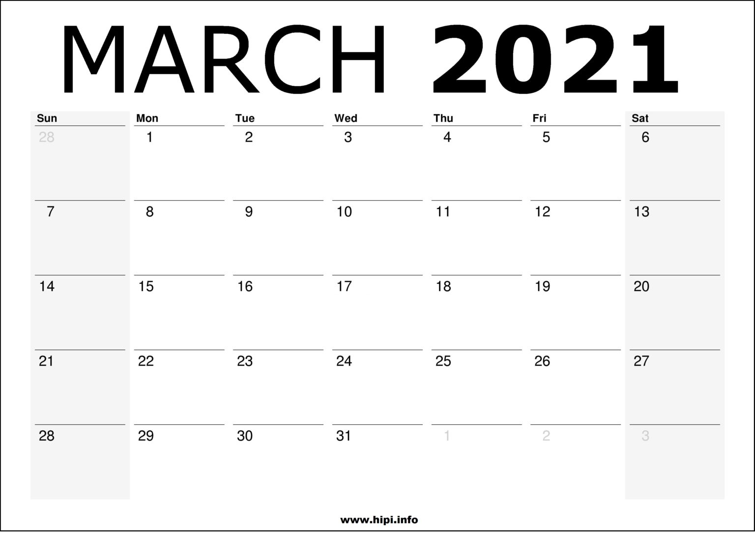 March 2021 Calendar Printable Monthly Calendar Free Download Hipi