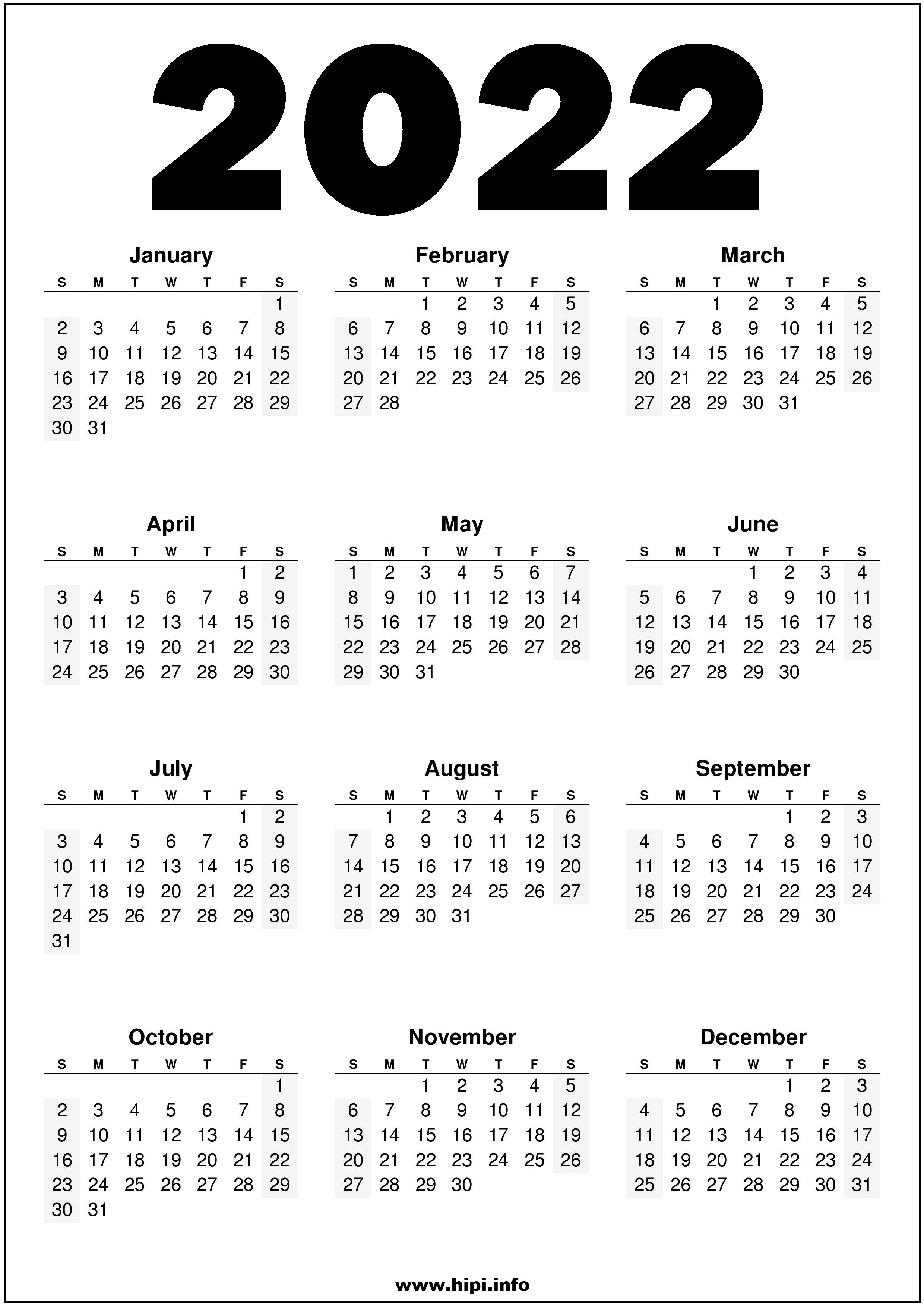 Get Full Year Calendar 2022 Printable PNG My Gallery Pics