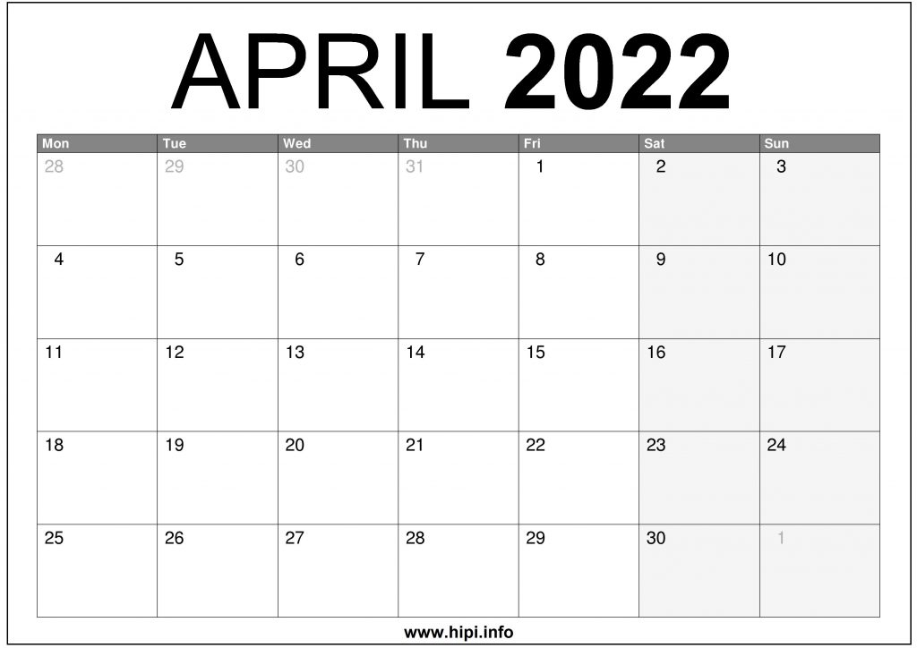 April 2022 Uk Calendar Printable – Free Download - Hipi.info | Calendars Printable Free