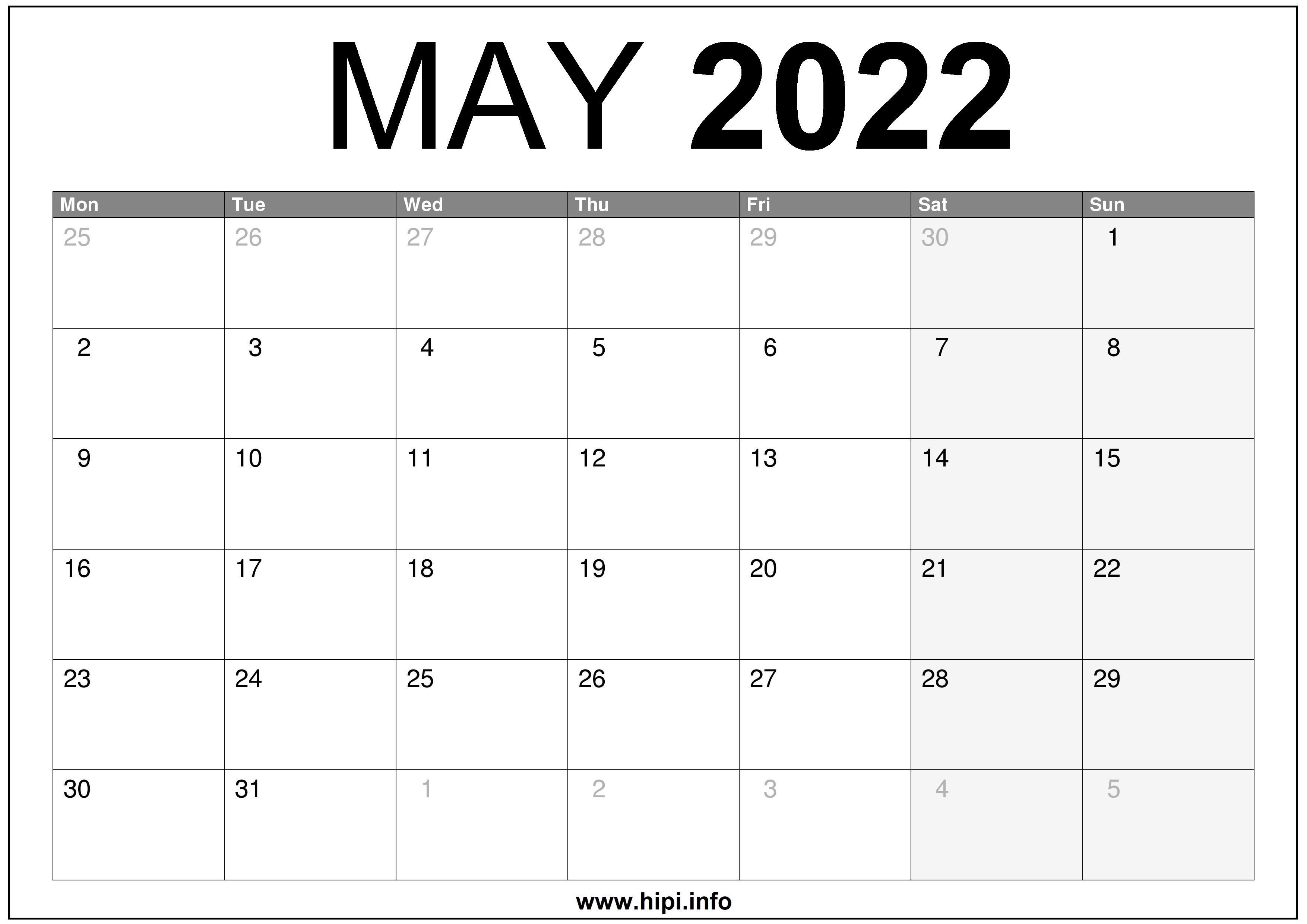May Editable Calendar 2022 – Printable Template Calendar