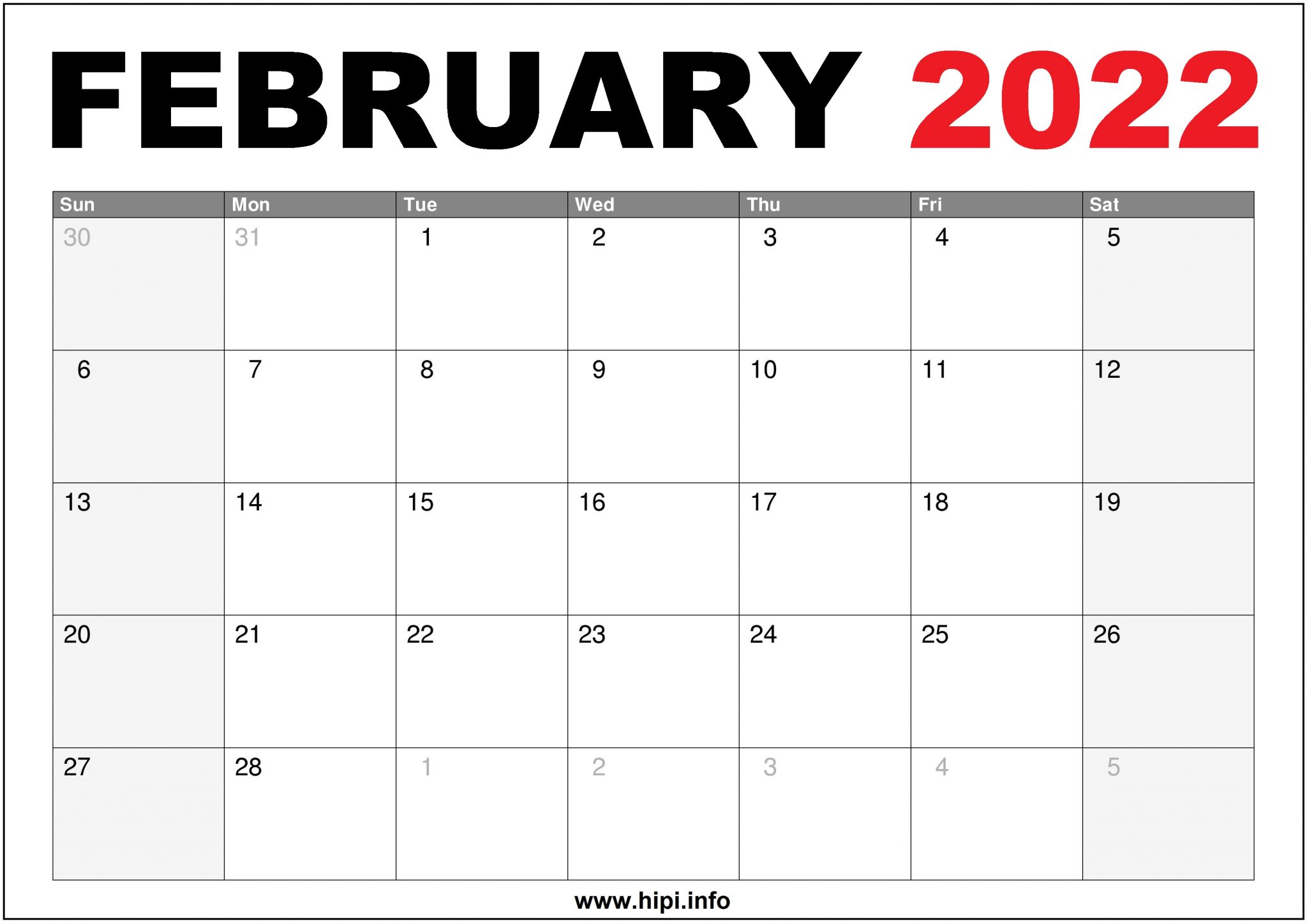blank february 2022 calendar