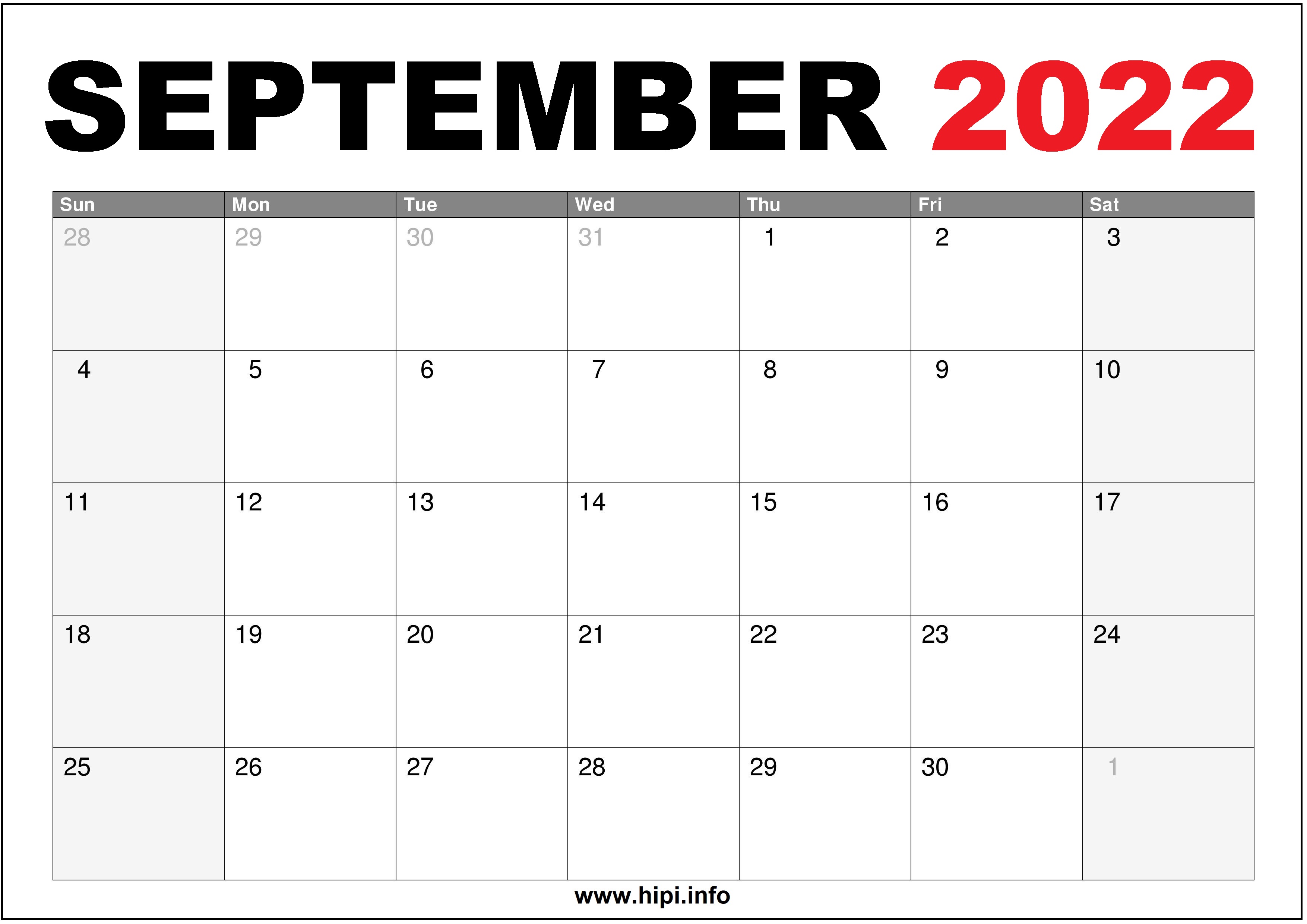 Calendar Template September 2022 Customize And Print