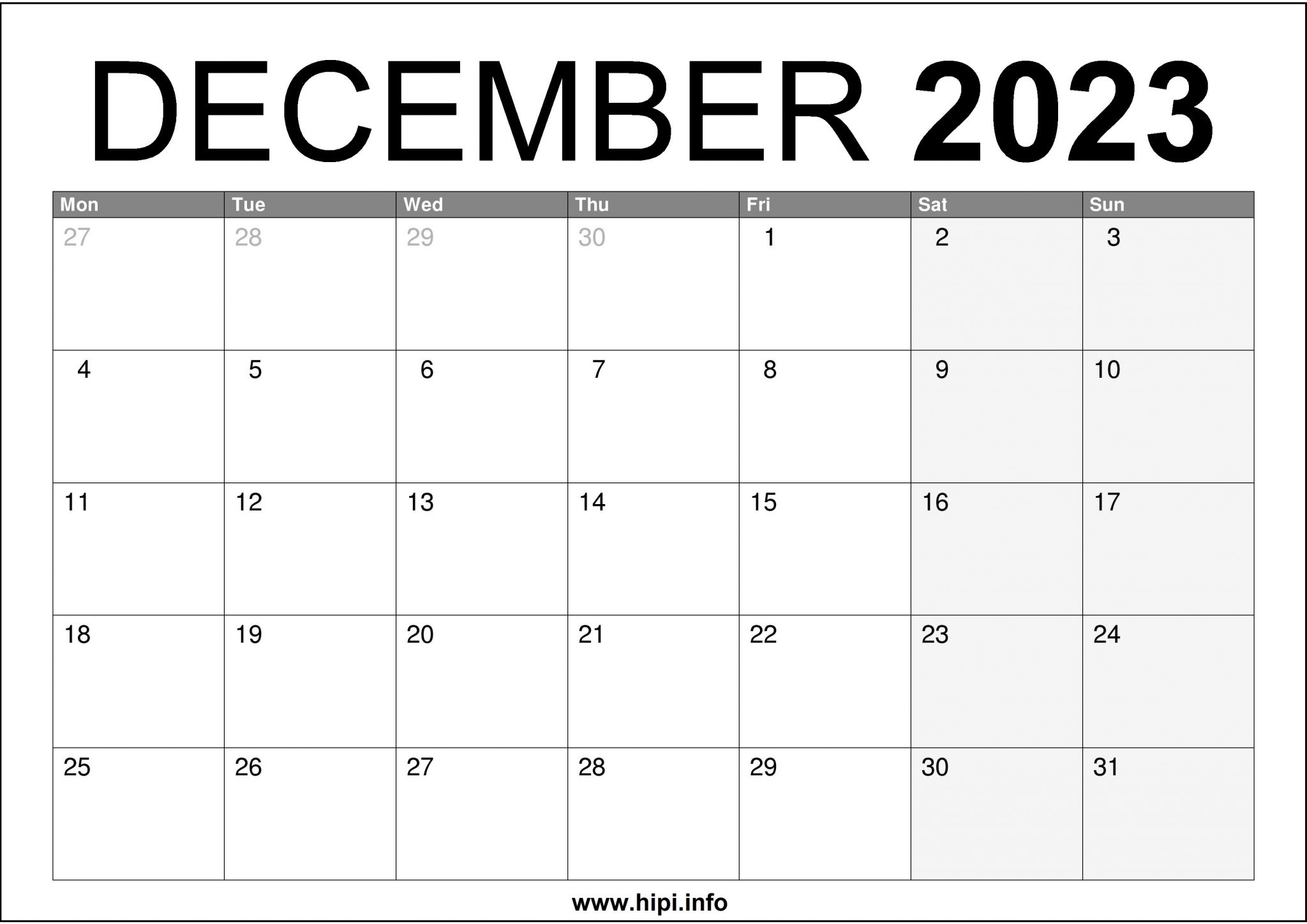 December 2023 UK Calendar A4 Size Free Hipi info