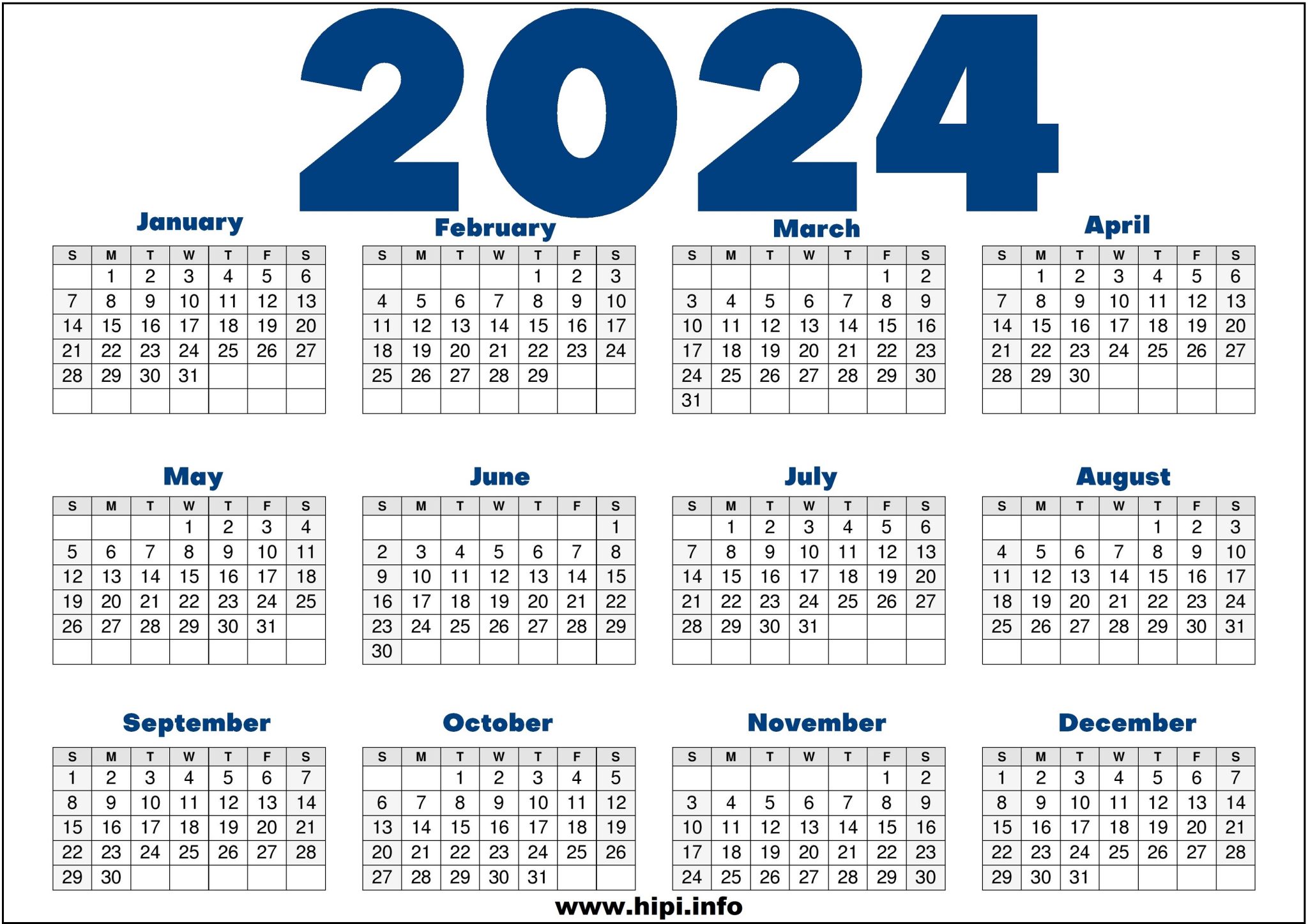 Year 2024 Calendar Printable Hipi info