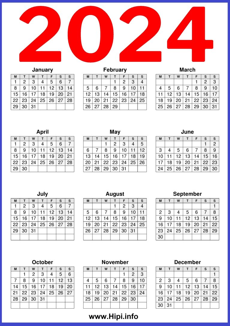 Calendar UK Year 2024 Hipi.info