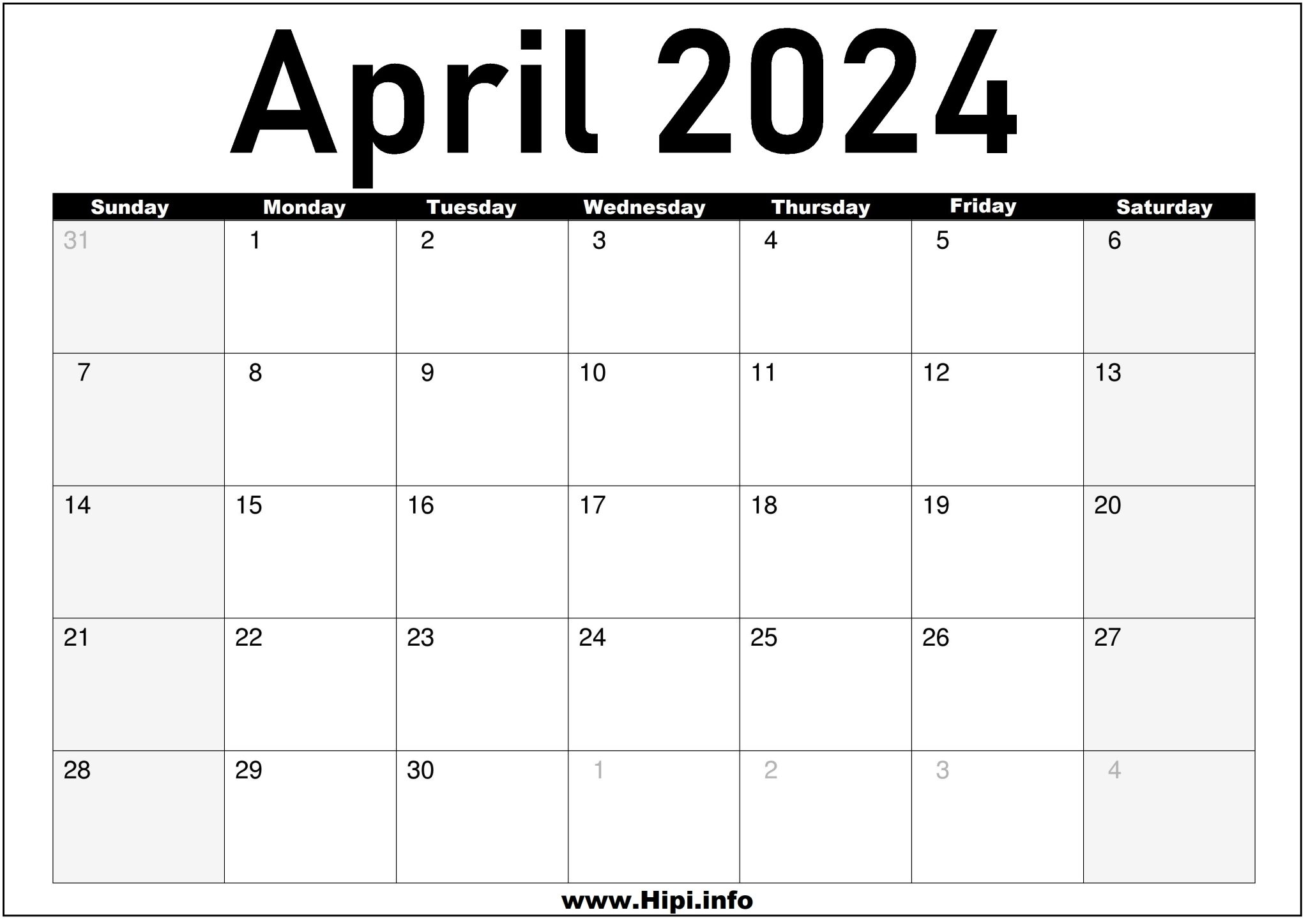 April 2024 Monthly Calendar Hipi.info