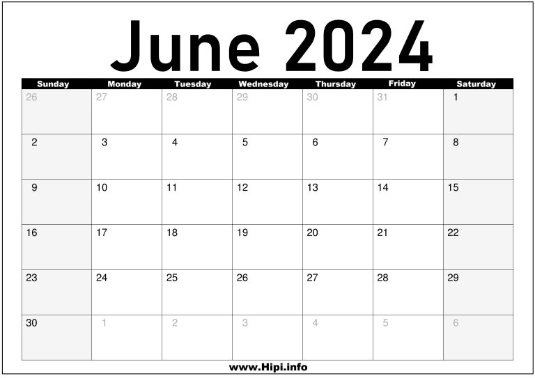 June 2024 Monthly Calendar Hipi.info