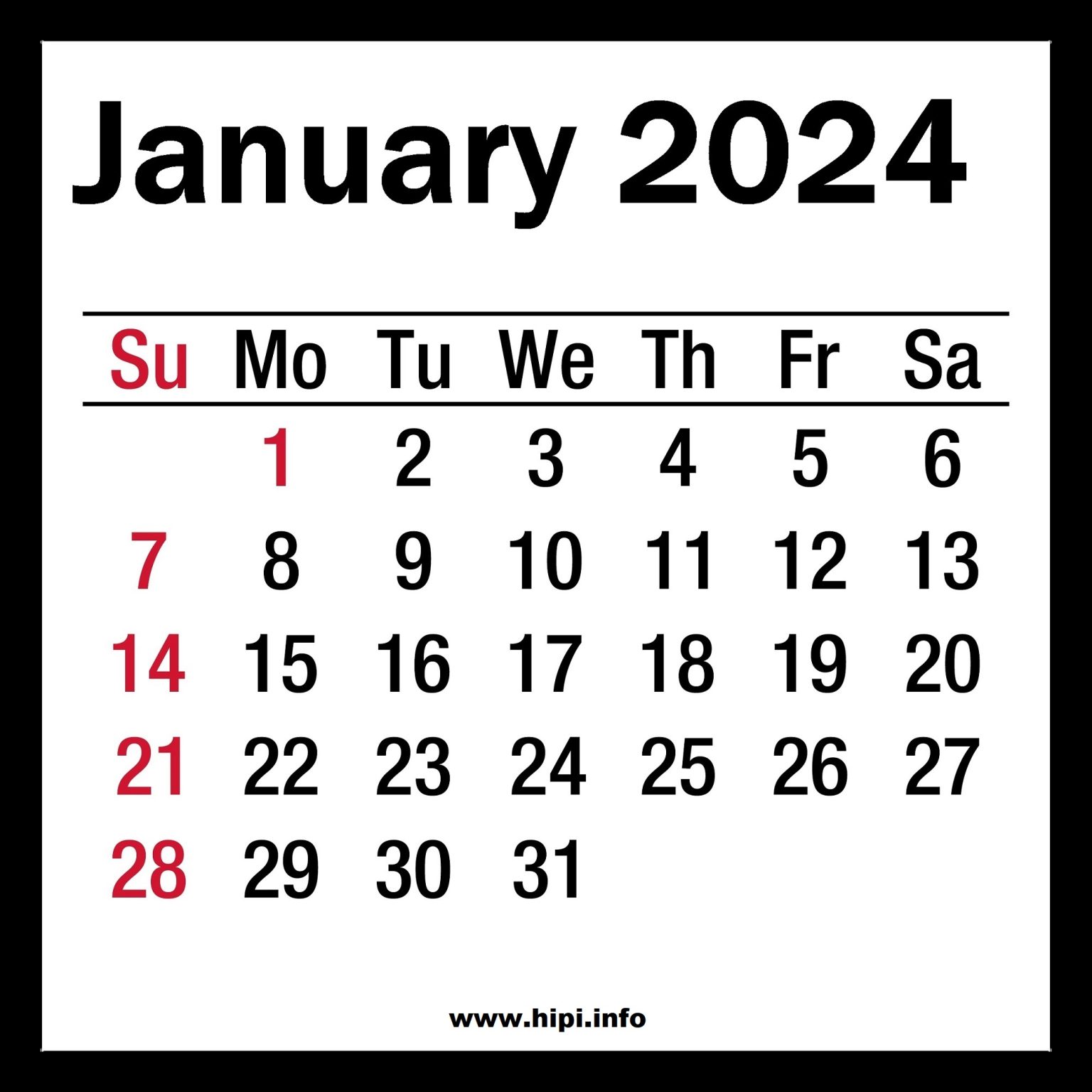 January 2024 Calendar - Hipi.info