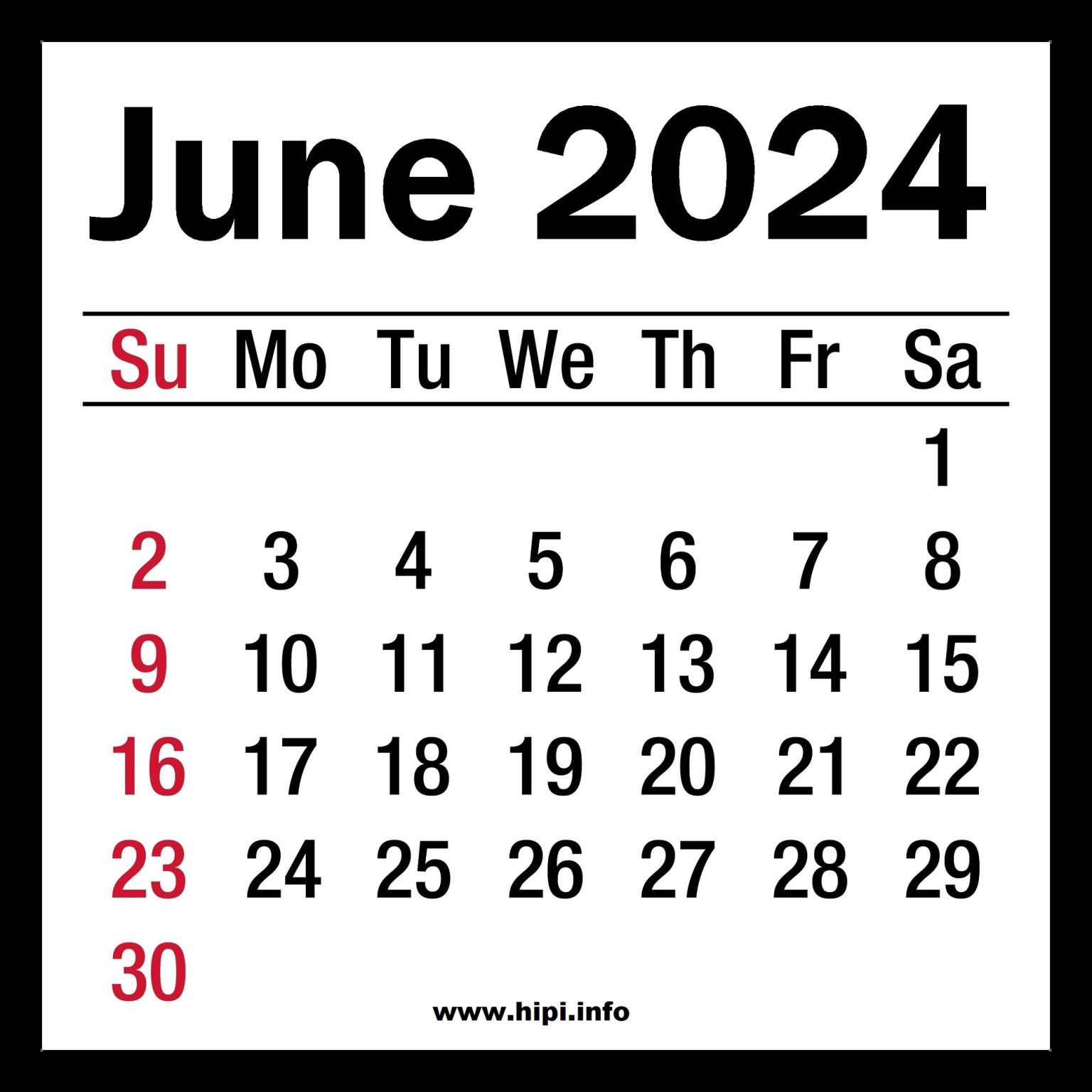 June 2024 Calendar - Hipi.info