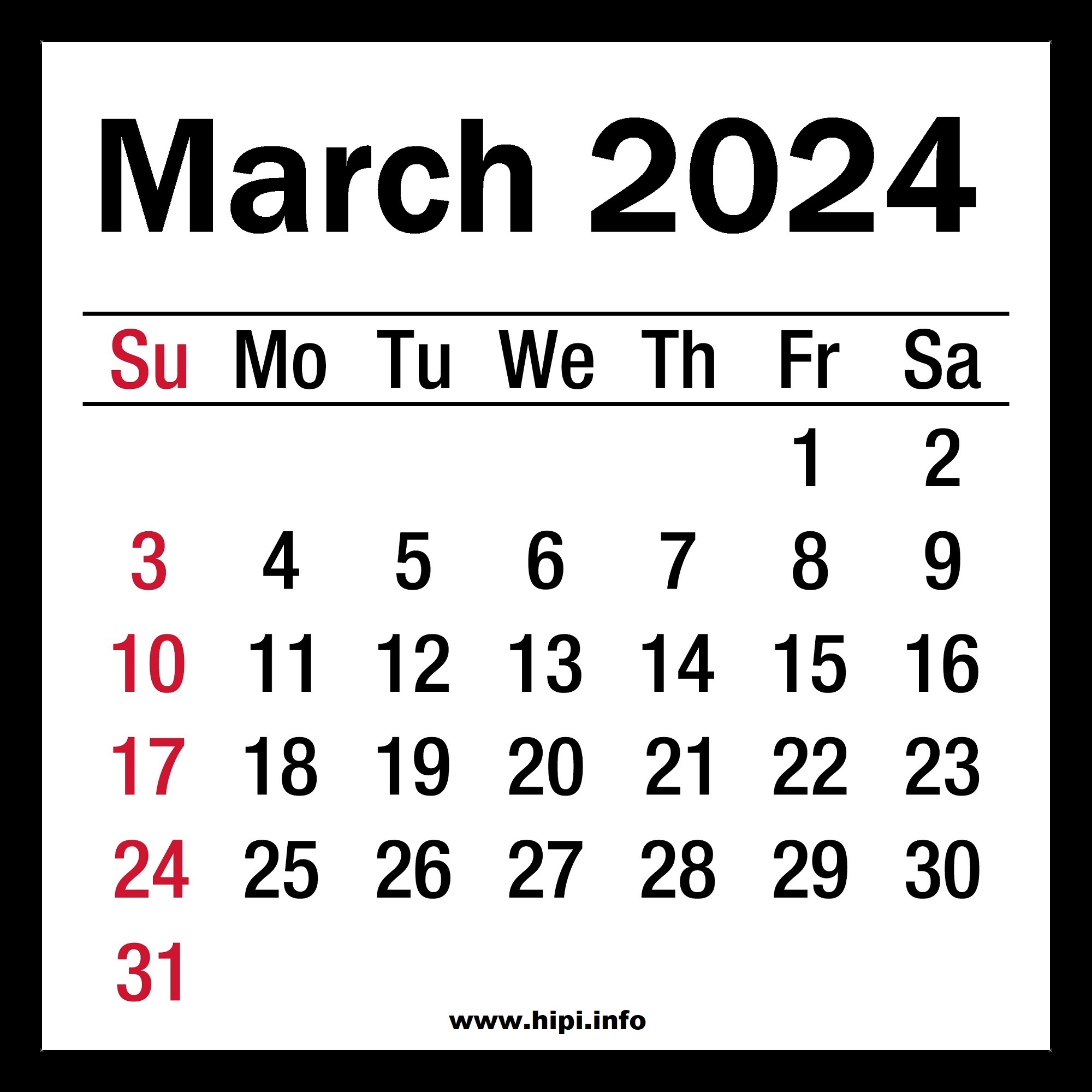 March 2024 Calendar - Hipi.info