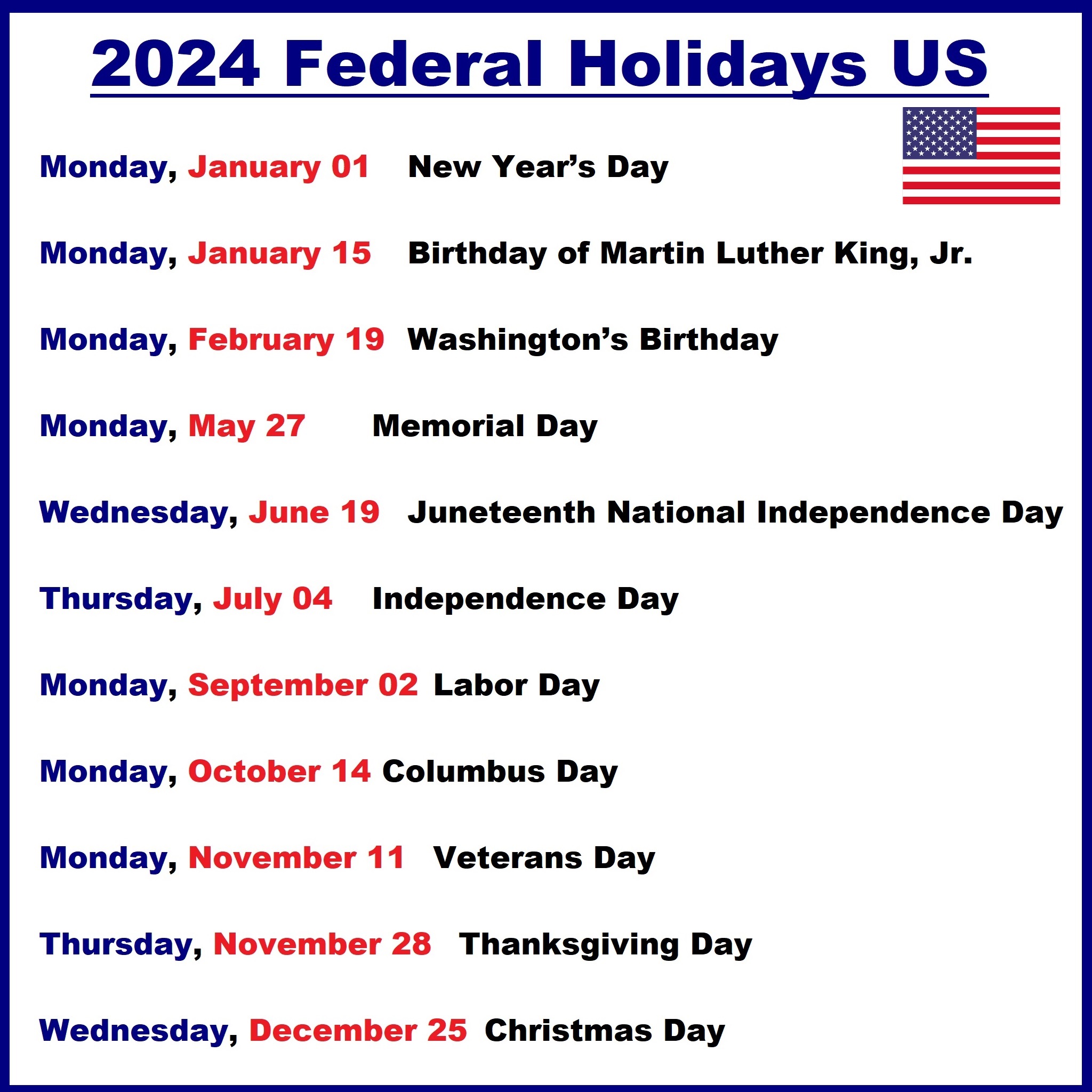 2024 Holidays Us Federal Ericka Priscilla