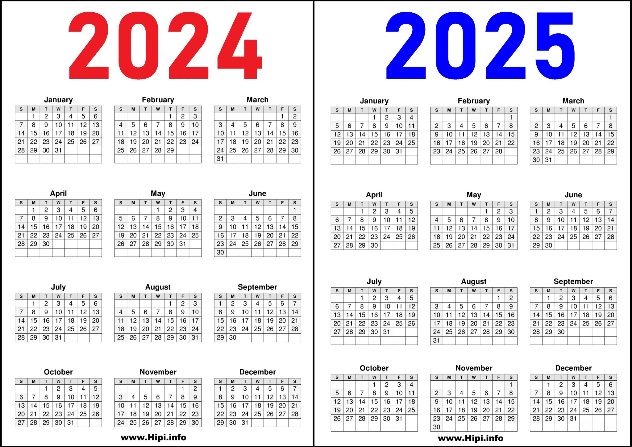 2024 2025 Printable 2 Year Calendar Hipi.info