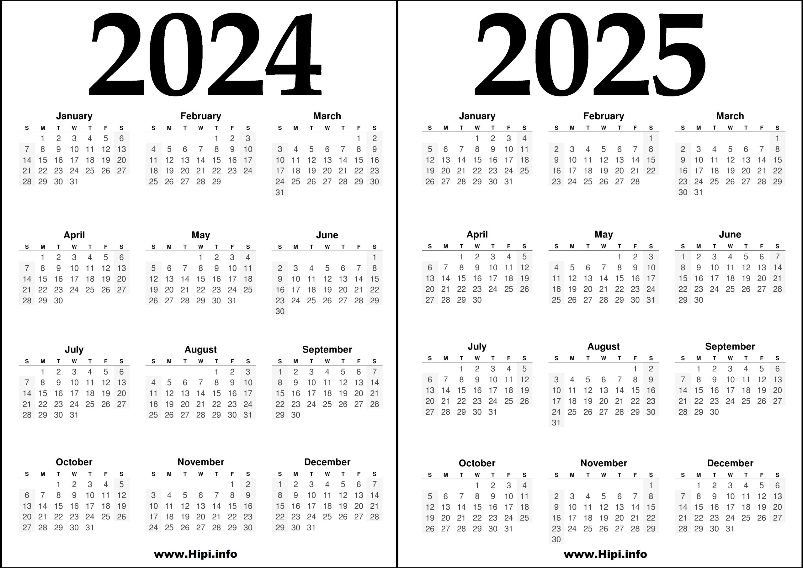 2024 2025 Two Year Calendars Black And White Hipi info