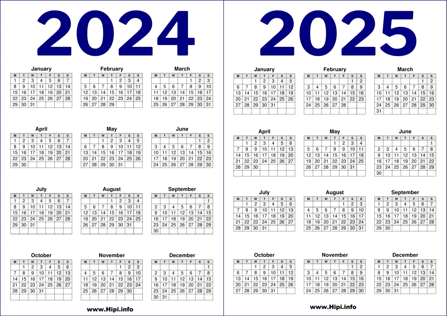 2024 and 2025 UK Printable 2 Year Calendar - Hipi.info