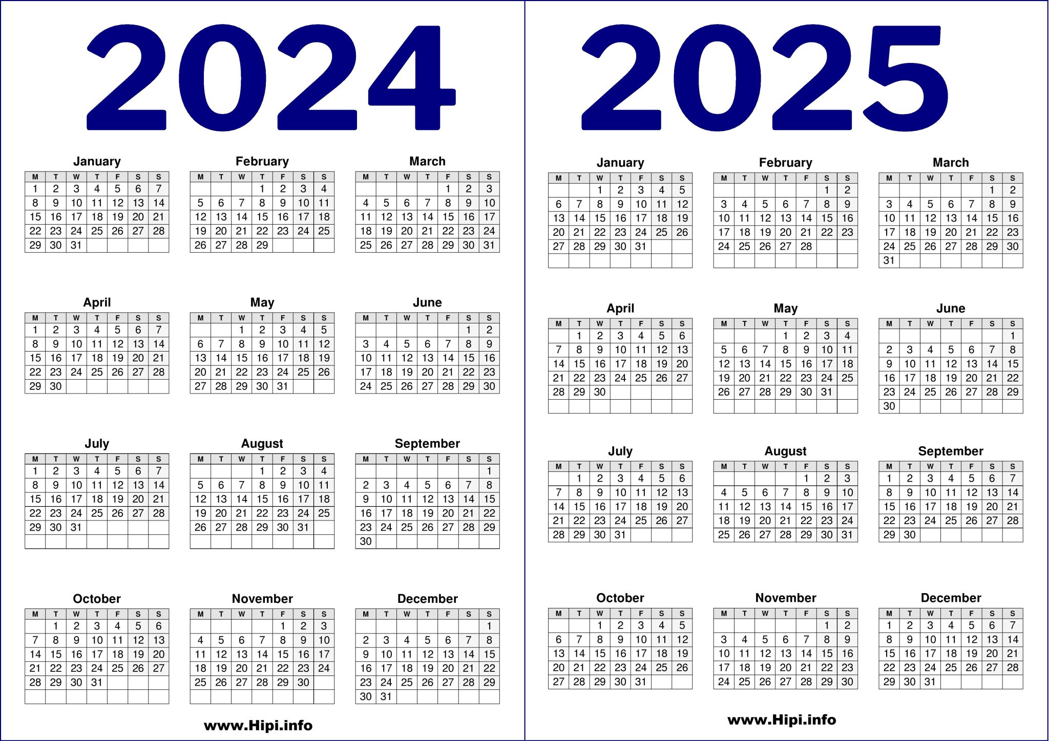 2024 and 2025 Printable UK Calendar - 2 Year - Hipi.info