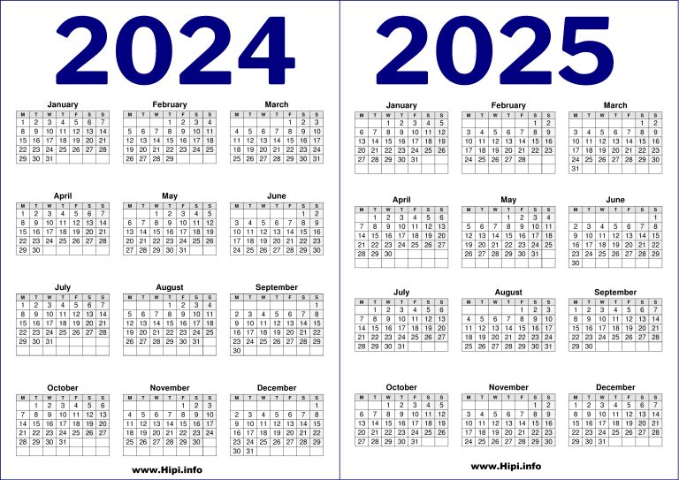 2024 and 2025 Printable UK Calendar - 2 Year - Hipi.info