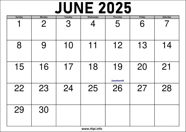 2025 June Calendar Printable with Holidays Hipi.info