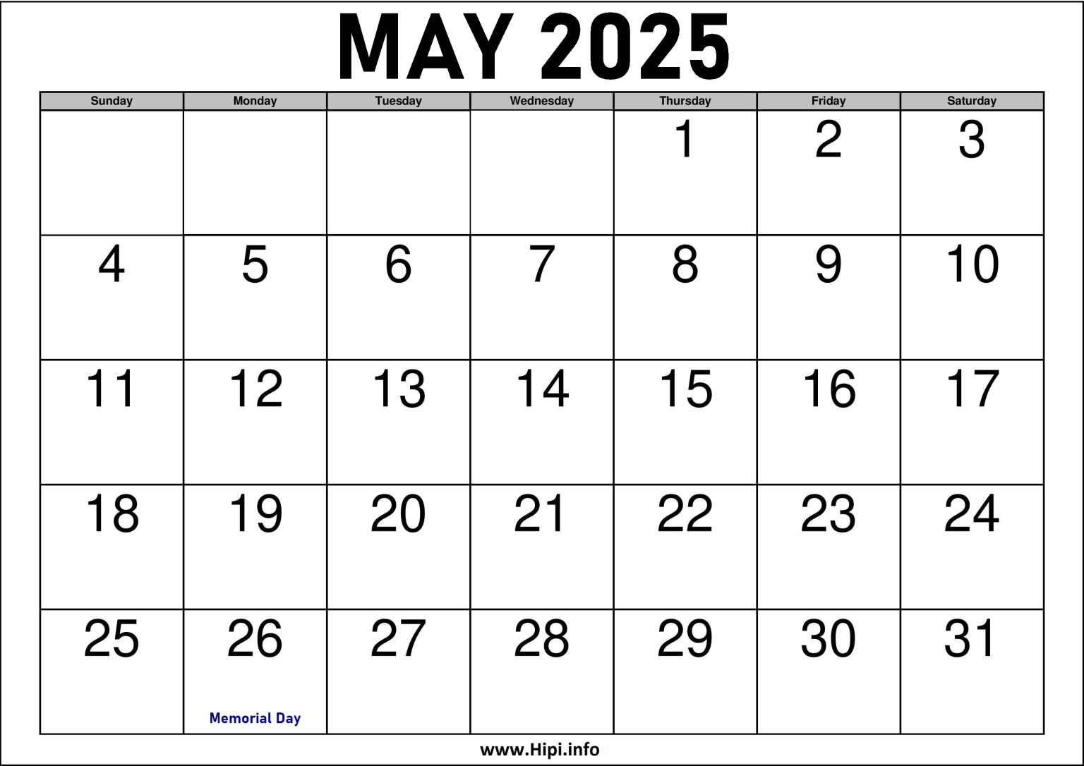 2025 May Calendar Printable with Holidays Hipi.info