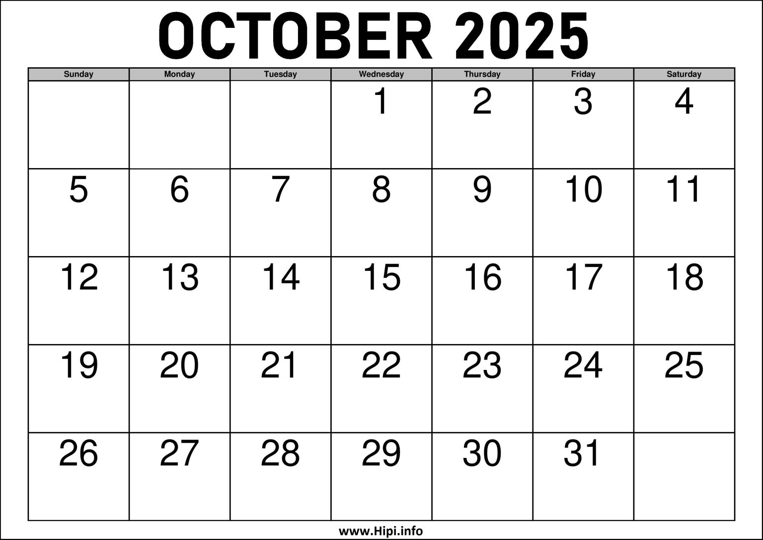 2025 October Calendar Printable with Holidays Hipi.info