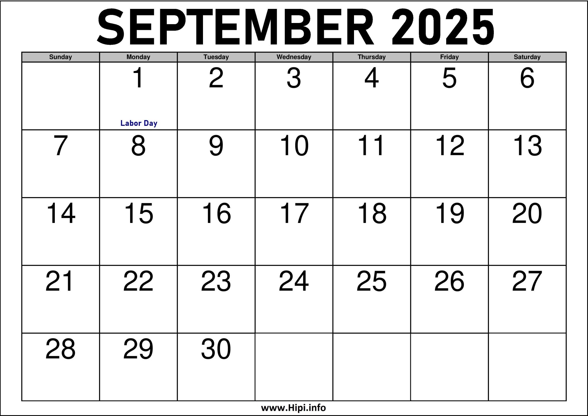 2025 September Calendar Printable with Holidays Hipi.info