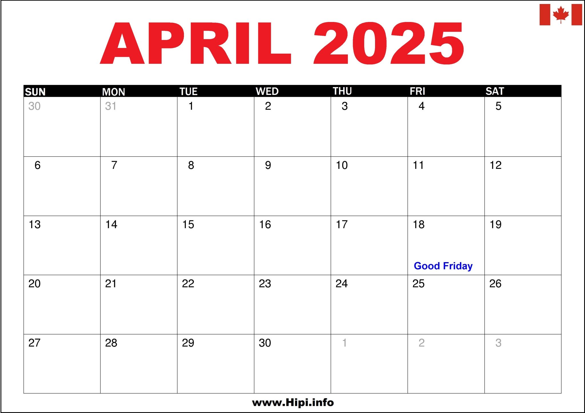 April 2025 Canada Printable Calendar Hipi.info