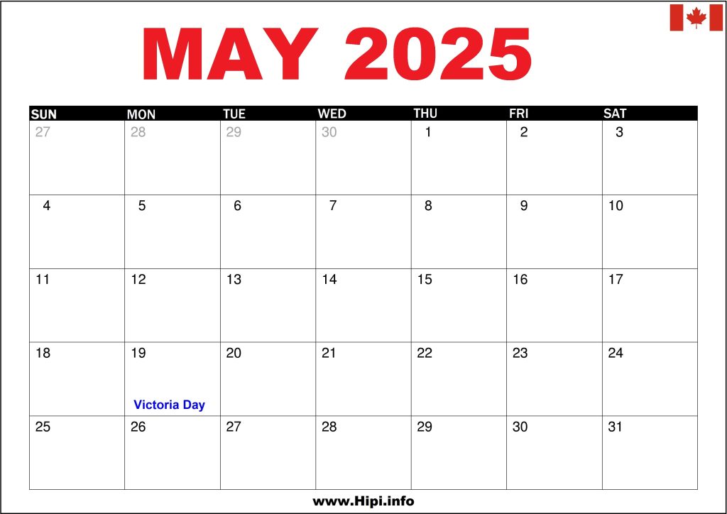 May 2025 Canada Calendar Printable with Holidays Hipi.info