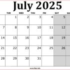 July 2025 UK Printable Calendar
