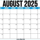 August Printable 2025 Calendar US
