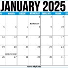 Printable January 2025 Calendar US