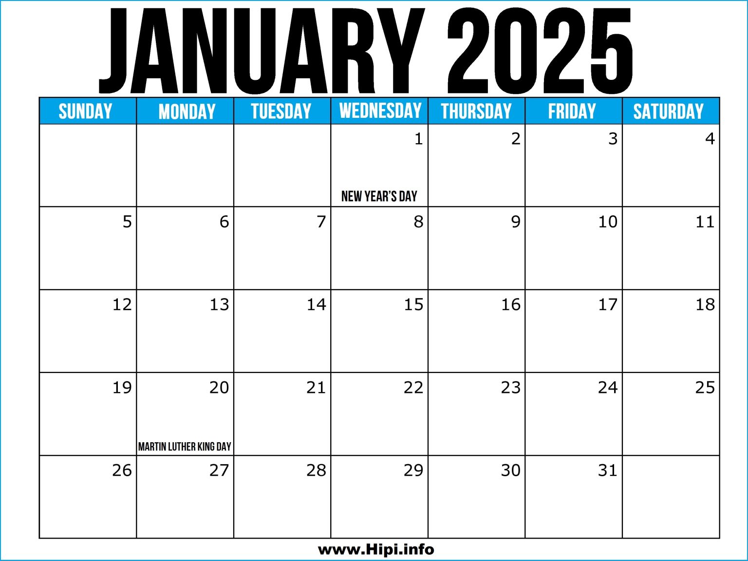 January 2025 Calendar Printable US - Hipi.info