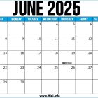 June 2025 Printable United States Calendar