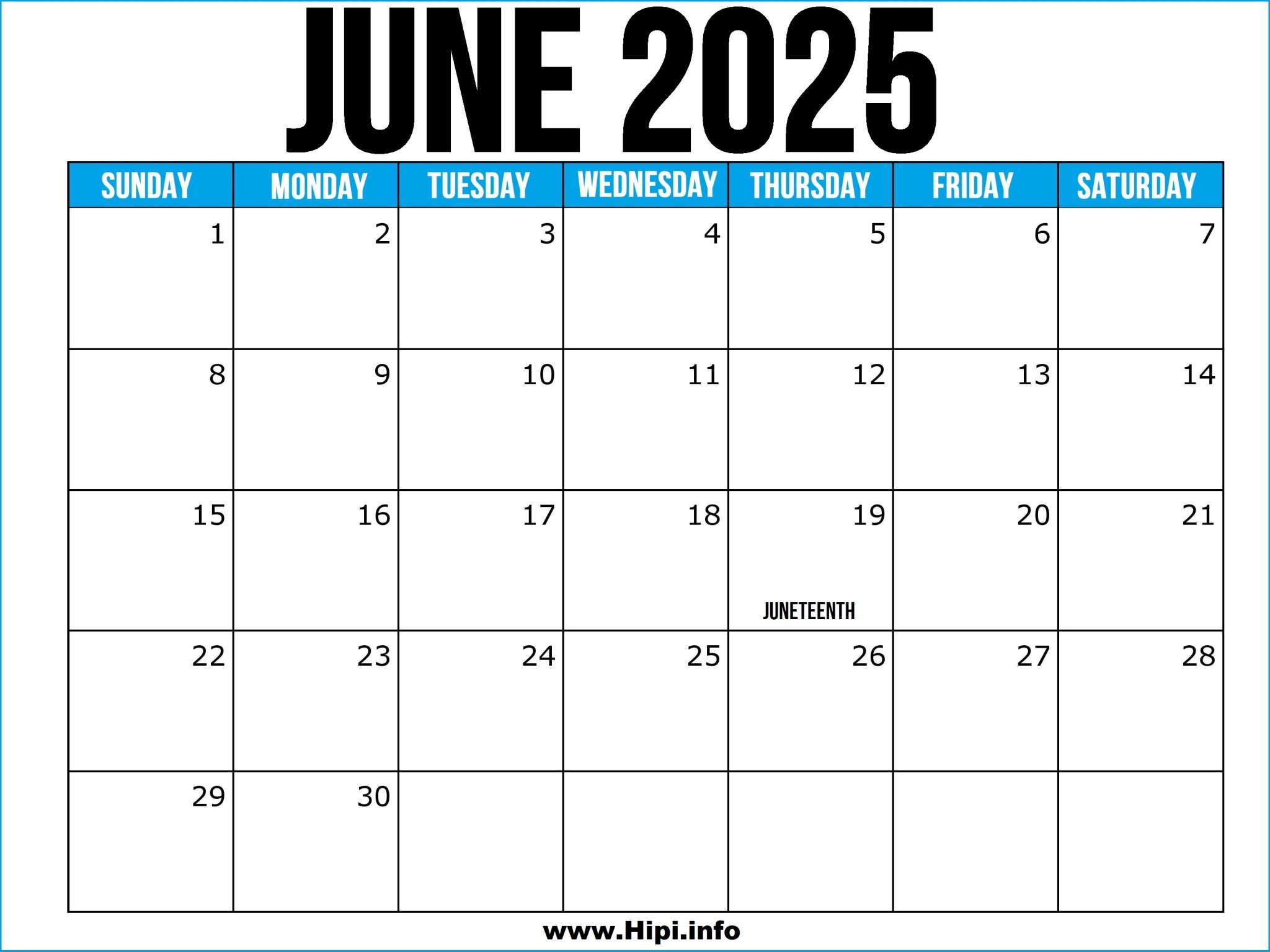 June 2025 Printable United States Calendar - Hipi.info