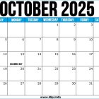 October Printable 2025 US Calendar Free