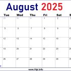 2025 August UK Printable Free Calendar