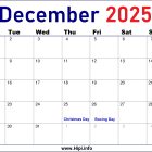 2025 December UK Calendar Printable