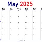 2025 May Calendar Printable Free - UK