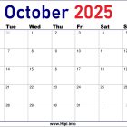 2025 October Calendar UK Free Printable